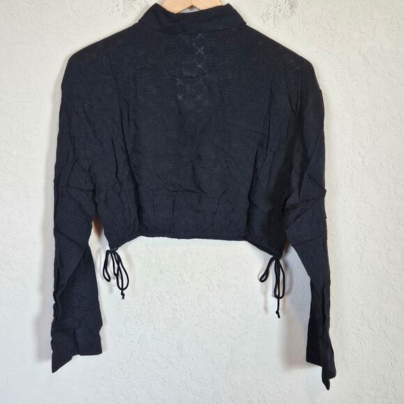 Savage X Fenty Crop Blouse Airy Lightweight Jacquard Drawstring Women's Small - Picture 2 of 9